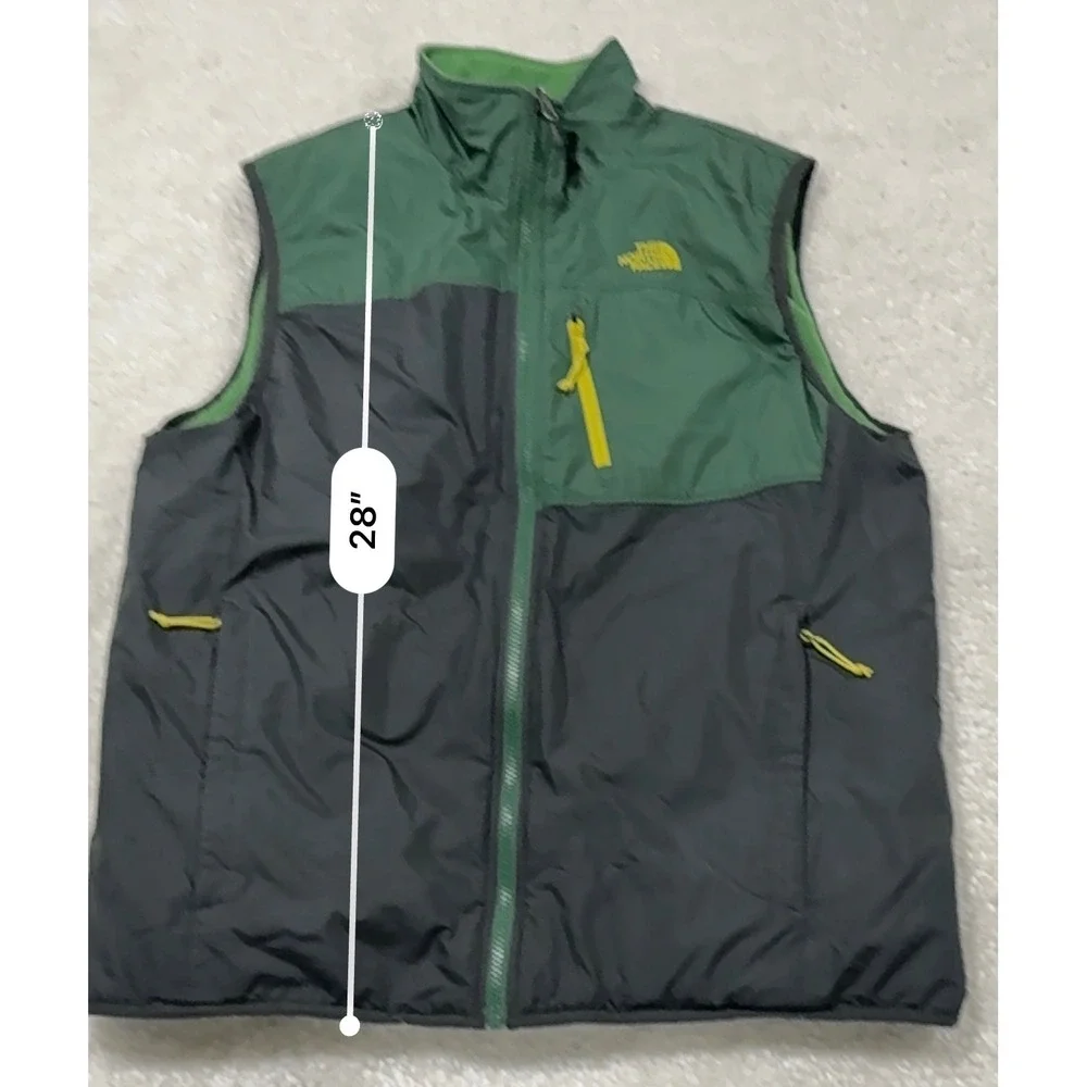 The North Face Vest Men Large Green Grey Reversible PrimaLoft Fleece Puffer